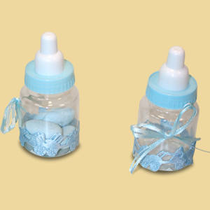 Babyflasche Taufmandeln blau mit Kärtchen nach Wunsch