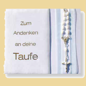 Taufbrief Zum Andenken an deine Taufe mit Rosenkranz blau oder rosa