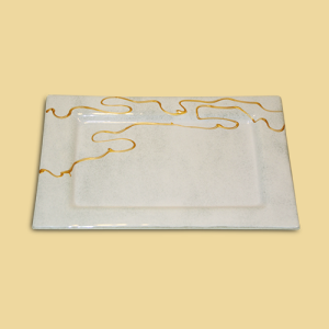 Glasuntersetzer rechteckig mit Linien und Spiralen in gold 25cm