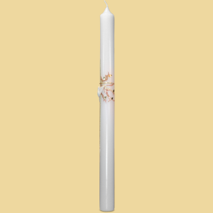 Taufkerze mit Kreuz, Ornament in gold/rosa & Taube
