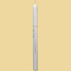 Taufkerze mit Kreuz, Ornament in blau/gold & Taube