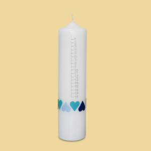 Geburtstagskerze Lebenslicht 1-18 mit Herzbordüre in blau