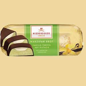 Niederegger Marzipan Brot Vanille Trüffel auf Pistazie