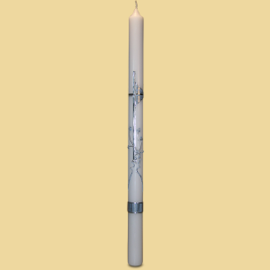Taufkerze mit Blumen in hellblau/silber