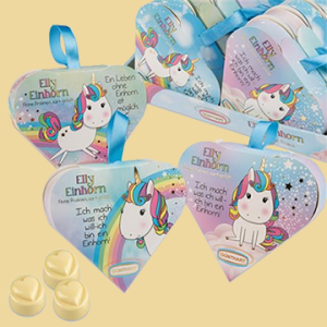 Einhorn Herz Pr&auml;sentpackung mit Schokopralinen gef&uuml;llt