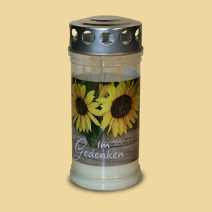 Gedenklicht Grablicht "Im Gedenken" mit Sonnenblume 4 Tage