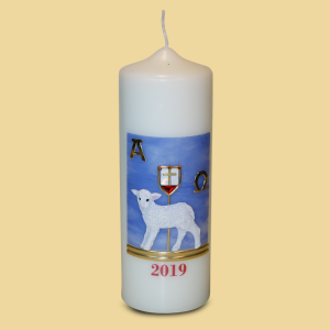 Osterkerze Alpha Omega Lamm blau