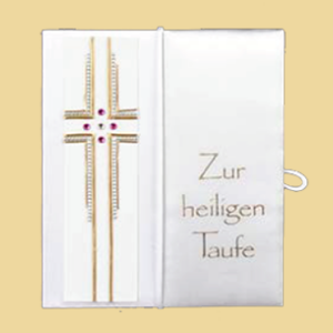 Taufbrief zur heiligen Taufe gold Kreuz in rosa