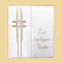 Taufbrief zur heiligen Taufe gold Kreuz in rosa