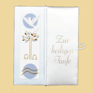 Taufbrief Zur heiligen Taufe mit Taube, Lebensbaum & Wellen blau