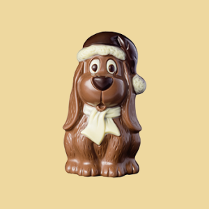 Winterhund Schokoladefigur