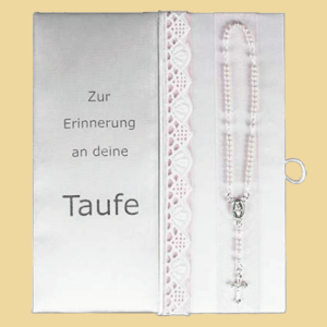 Taufbrief mit Rosenkranz rosa
