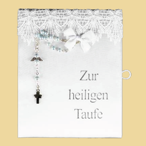 Taufbrief Spitze mit Rosenkranz blau