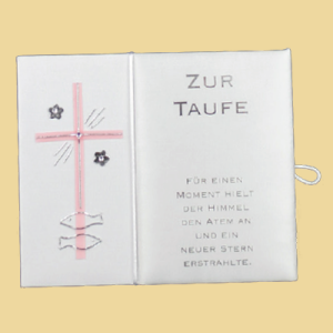 Taufbrief mit Kreuz & Fischen rosa