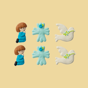 Erstkommunions Zuckerfiguren Bub, Kreuz & Taube Set blau 6er