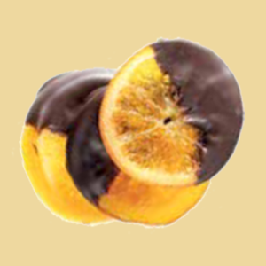 Kandierte Orangenscheiben halbgetunkt in Zartbitterschokolade per 100g