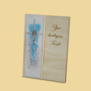 Holz Taufbrief mit Engelsflügel in blau/silber