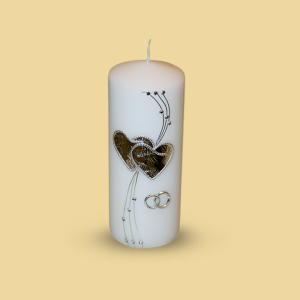 Hochzeitskerze Stumpen mit Herzen & Ringen
