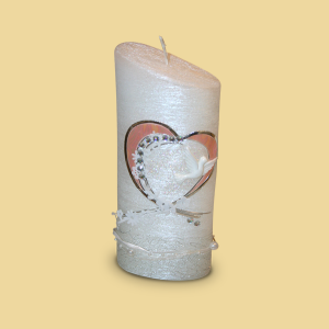 Hochzeitskerze Elipse perlmutt mit Herzen