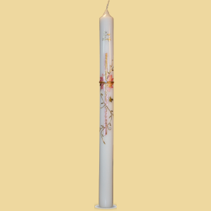 Taufkerze Zur Taufe mit Kreuz, Ranke und Taube in gold/rosa