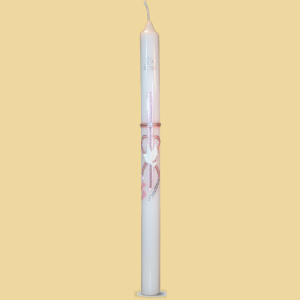 Taufkerze Kreuz, Taube & Füßchen rosa/silber