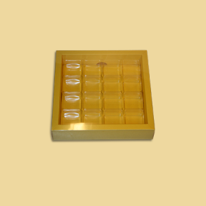 Trüffelbox Chromolux gelb für 16 Trüffel/Pralinen