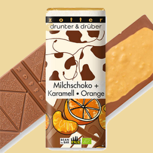 Kopie von Zotter Drunter & Drüber Milchschoko + Karamell Orange