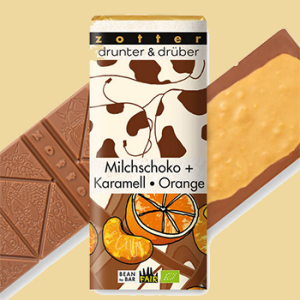 Zotter Drunter & Drüber Milchschoko + Karamell Orange