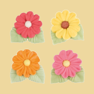 Zucker Blumen mit Blätter bunt gemischt 3er