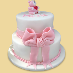 Tauftorte 2 Stock mit Masche & Teddy