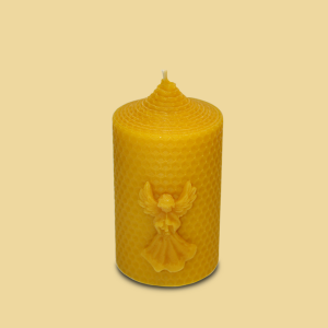 Bienenwabenkerze mit Engel 12x6,5cm 100% Bienenwachs