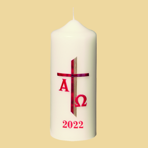 Osterkerze mit Alpha Omega und Kreuz 15cm