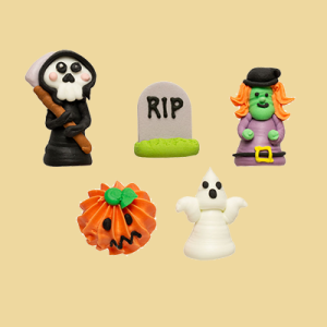 Geist, Grabstein, Sensenmann, Kürbis & Hexe Zuckerfigurenset für Halloween