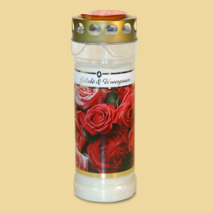 Grablicht Motivlicht 7Tage Geliebt und Unvergessen mit Rosen