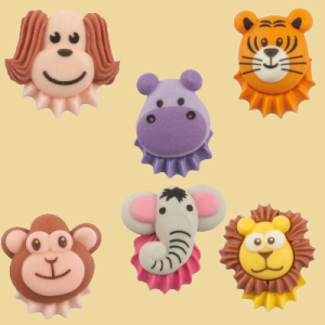  Zucker Tierkopf Elefant, Affe, Nilpferd, L&ouml;we, Hund oder Katze