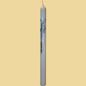 Taufkerze Kreuz & Bl&uuml;tenranke blau/gold