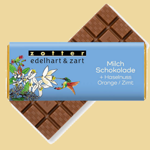 Zotter Edelhart  & Zart Milchschokolade + Haselnuss / Orange / Zimt