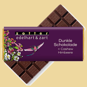 Zotter Edelhart  & Zart Dunkle Schokolade + Cashew / Himbeere