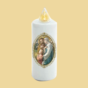 Batterie Kerze Heilige Familie gelb blinkend 8,5cm