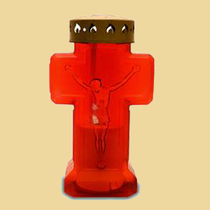 Kreuz Batterie Grablicht rot mit Deckel 18,4cm