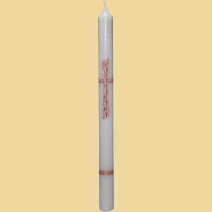 Taufkerze rosa Kreuz mit Kordel