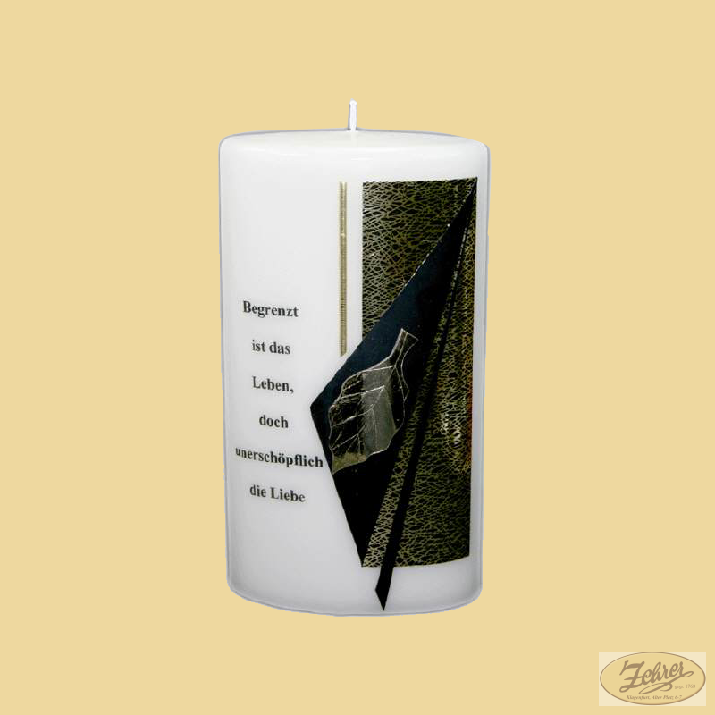 Trauerkerze oval mit Spruch Begrenzt ist das Leben, 48,00 € Al