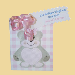 Taufmandeln Bärli Box Karton mit 5 Mandeln rosa