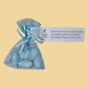 Taufmandeln Organza blau Spruch Gesundheit